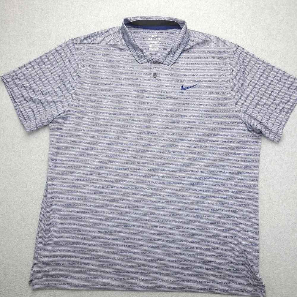 Nike Dri-FIT Polo Shirt Mens 2XL Blue Stripe‎ Golf Performance Stretch Top - Picture 2 of 11